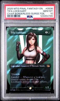 2025 MTG FINAL FANTASY CHARACTER BORDERLESS-SURGE FOIL TIFA LOCKHART PSA 10 - Image 1
