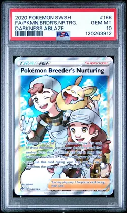 2020 Pokemon Darkness Ablaze #188 Full Art Pokemon Breeder's Nurturing PSA 10 - Image 1