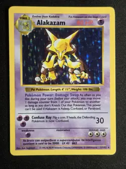 Alakazam 1/102 MP- Shadowless Base Set Holo Rare Vintage WOTC Pokemon Card 1999 - Image 2