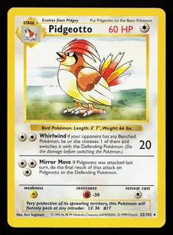 Pidgeotto 22/102 Rare Base Set (Shadowless) Pokemon Card - Image 1