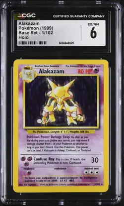 CGC 6 Alakazam 1999 Base Set 1/102 Holo Pokemon Card - Image 1
