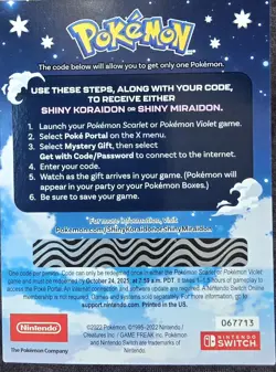 Pokemon Scarlet and Violet Shiny Legendary Code Card. New And Unscratched. - Image 2