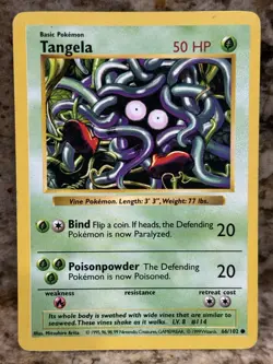 Tangela 66/102 Shadowless Base Set Vintage 1999 WOTC Pokemon Card Mp - Image 1