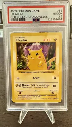 Pokemon 1999 Shadowless Red Cheeks Pikachu TCG Card 58/102 PSA 2.5 - Image 1