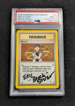 2000 Pokemon Gym Heroes Brock Holo Eric Stuart Auto Autograph PSA 9 Auth Auto - Image 1