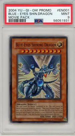 2004 Yu-Gi-Oh! - MOV-EN001 Blue-Eyes Shining Dragon - Super Rare - PSA 9 Graded - Image 1