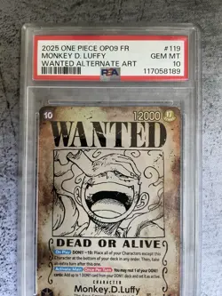 One Piece Monkey.D.Luffy OP05-119 SEC Wanted Poster 1/1 PSA Error Card Grade 10 - Image 1