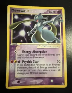 Mewtwo Gold Star 103/110 EX Holon Phantoms Pokemon Card Ungraded Moderate Play - Image 1