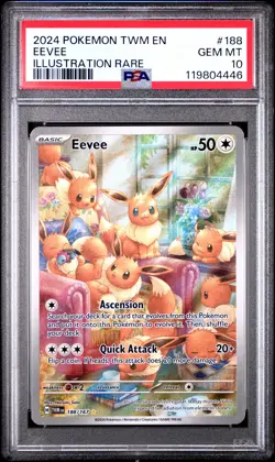 2024 POKEMON TWM EN-TWILIGHT MASQUERADE ILLUSTRATION RARE #188 EEVEE PSA 10 - Image 1