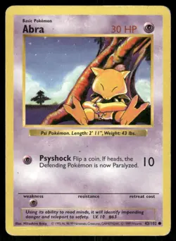 Pokemon Tcg Abra [Shadowless] #43 Pokemon Base Set MP - Image 1