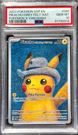 Pokemon Pikachu Grey Felt Hat #085 Van Gogh Promo Card PSA 10 - Image 1