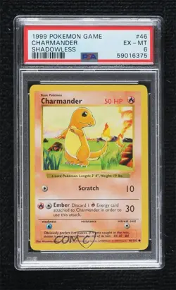 Charmander Shadowless Pokemon Base Set PSA 6 1999 - Image 1
