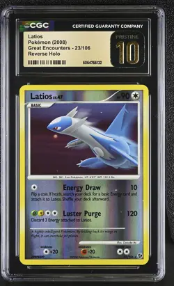 CGC 10 PRISTINE Latios 2008 Great Encounters 23/106 Reverse Holo Pokemon Card - Image 1
