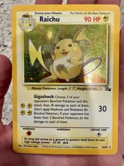 Raichu 14/62 Holo Fossil Pokemon Card TCG WOTC MP - Image 1