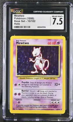 CGC 7.5 Mewtwo 1999 Base Set 10/102 Holo Pokemon Card - Image 1