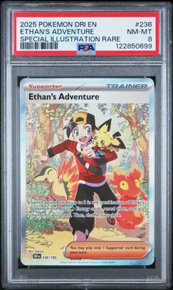 2025 POKEMON DRI EN-DESTINED RIVALS #236 ETHAN'S ADVENTURE PSA 8 - Image 1