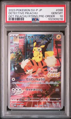 2023 POKEMON JAPANESE SV-P PROMO #098 DETECTIVE PIKACHU PSA 10 - Image 1