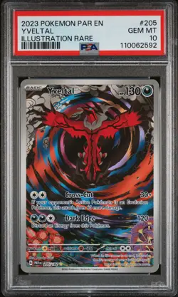 2023 POKEMON PAR EN-PARADOX RIFT ILLUSTRATION RARE #205 YVELTAL PSA 10 - Image 1