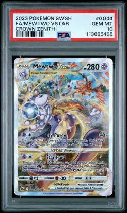 2023 POKEMON SWORD & SHIELD CROWN ZENITH #GG44 FULL ART/MEWTWO VSTAR PSA 10 - Image 1