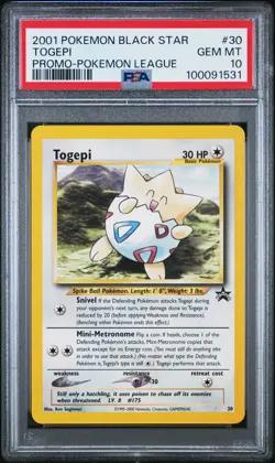 2001 POKEMON PROMO BLACK STAR POKEMON LEAGUE #30 TOGEPI PSA 10 - Image 1