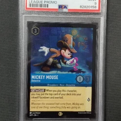Disney Lorcana MICKEY MOUSE DETECTIVE 8/P1 OP League Foil Promo Card PSA Mint 9 - Image 2