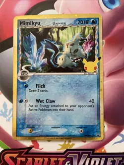 Pokemon TCG Card Celebrations Mimikyu Delta Species SWSH136 Black Star Promo NM - Image 1