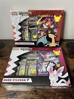 Pokemon TCG Celebrations Lance's Charizard V & Dark Sylveon V Box Evolving Skies - Image 1