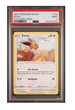 PSA 9 Mint 2021 POKEMON SWORD & SHIELD EVOLVING SKIES #125 EEVEE - Image 1