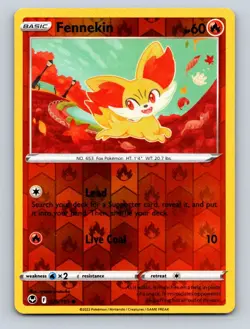 Fennekin Reverse Holo LP #025/195 SWSH12: Silver Tempest Pokemon Card - Image 1