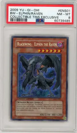 2009 Yugioh Tin Promo Blackwing Elphin The Raven Secret Rare CT06-ENS01 - PSA 8 - Image 1