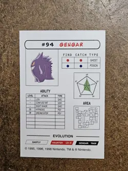 NM 1998 #94 Gengar Nintendo Pokemon Vintage Rare Card. Any others out thereU - Image 2