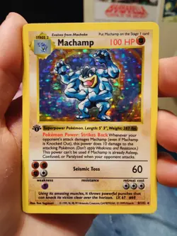 Pokemon Machamp Card 8/102 First Edition Base Set, Unlimited-Holo, Vintage 1999 - Image 1