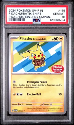 2024 POKEMON INDONESIAN SV-P PROMO #155 PIKACHU IN BATIK SHIRT PSA 10 - Image 1