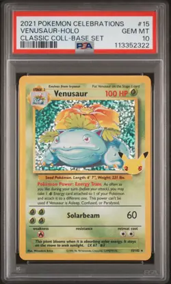 2021 POKEMON CELEBRATIONS CLASSIC COLL #15 VENUSAUR-HOLO PSA 10 - Image 1