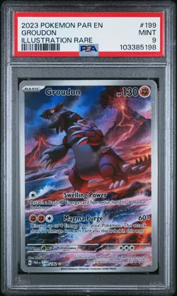 2023 POKEMON PAR EN-PARADOX RIFT ILLUSTRATION RARE #199 GROUDON PSA 9 - Image 1