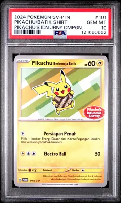 2024 POKEMON INDONESIAN SV-P PROMO #101 PIKACHU IN BATIK SHIRT PSA 10 - Image 1
