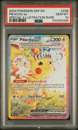 2024 POKEMON SSP EN-SURGING SPARKS SPECIAL ILLUSTRATION RARE PIKACHU EX PSA 10 - Image 1