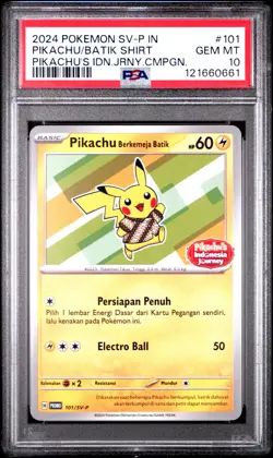 2024 POKEMON INDONESIAN SV-P PROMO #101 PIKACHU IN BATIK SHIRT PSA 10 - Image 1