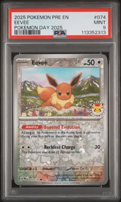 2025 POKEMON PRE EN-PRISMATIC EVOLUTIONS POKEMON DAY 2025 #074 EEVEE PSA 9 - Image 1