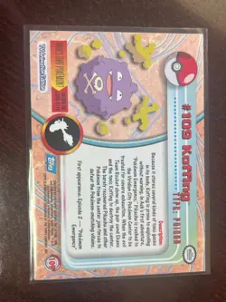 #109 KOFFING BLUE Logo Pokemon Topps TV Animation Edition Card 1999 - Image 2