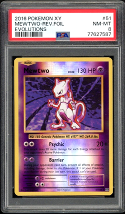 PSA 8 2016 Pokemon Card EX XY Evolutions Mewtwo Reverse Foil Holo 51/108 - Image 1