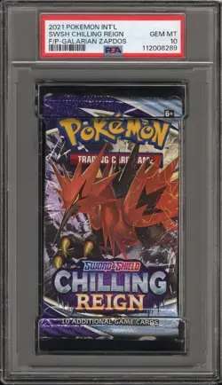 PSA 10 Pokemon Sword & Shield Chilling Reign Booster Pack Galarian Zapdos Art - Image 1