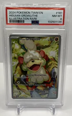 POKEMON TWILIGHT MASQUERADE TWM EN 181 HISUIAN GROWLITHE ILLUSTRATION RARE PSA 8 - Image 1