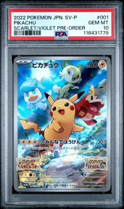 2022 POKEMON JPN SV PROMO SCARLET & VIOLET PRE-ORDER #001 PIKACHU PSA 10 - Image 1