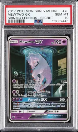 2017 POKEMON SUN & MOON SHINING LEGENDS SECRET #78 MEWTWO GX PSA 10 - Image 1