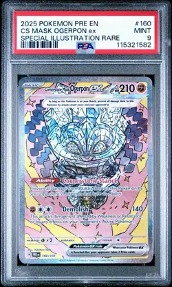 2025 POKEMON PRE EN PRISMATIC EVOLUTIONS #160 CORNERSTONE MASK OGERPON EX PSA 9 - Image 1