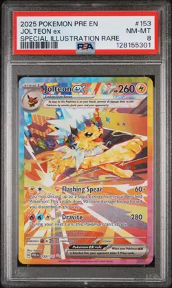 JOLTEON EX #153 SPECIAL ILLUSTRATION RARE 2025 POKEMON PRISMATIC EVOLUTION PSA 8 - Image 1