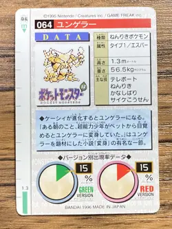 Pokemon Carddass Card Kadabra No.64 Bandai Pocket Monsters Red ver. 1996 - Image 2