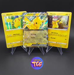 Pikachu Prismatic Evolutions Pokemon Go All Holo 3 Card Pikachu Set Near Mint + - Image 1