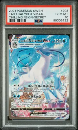 2021 POKEMON SWSH SECRET #203 FULL ART/ICE RIDER CALYREX VMAX PSA 10 - Image 1